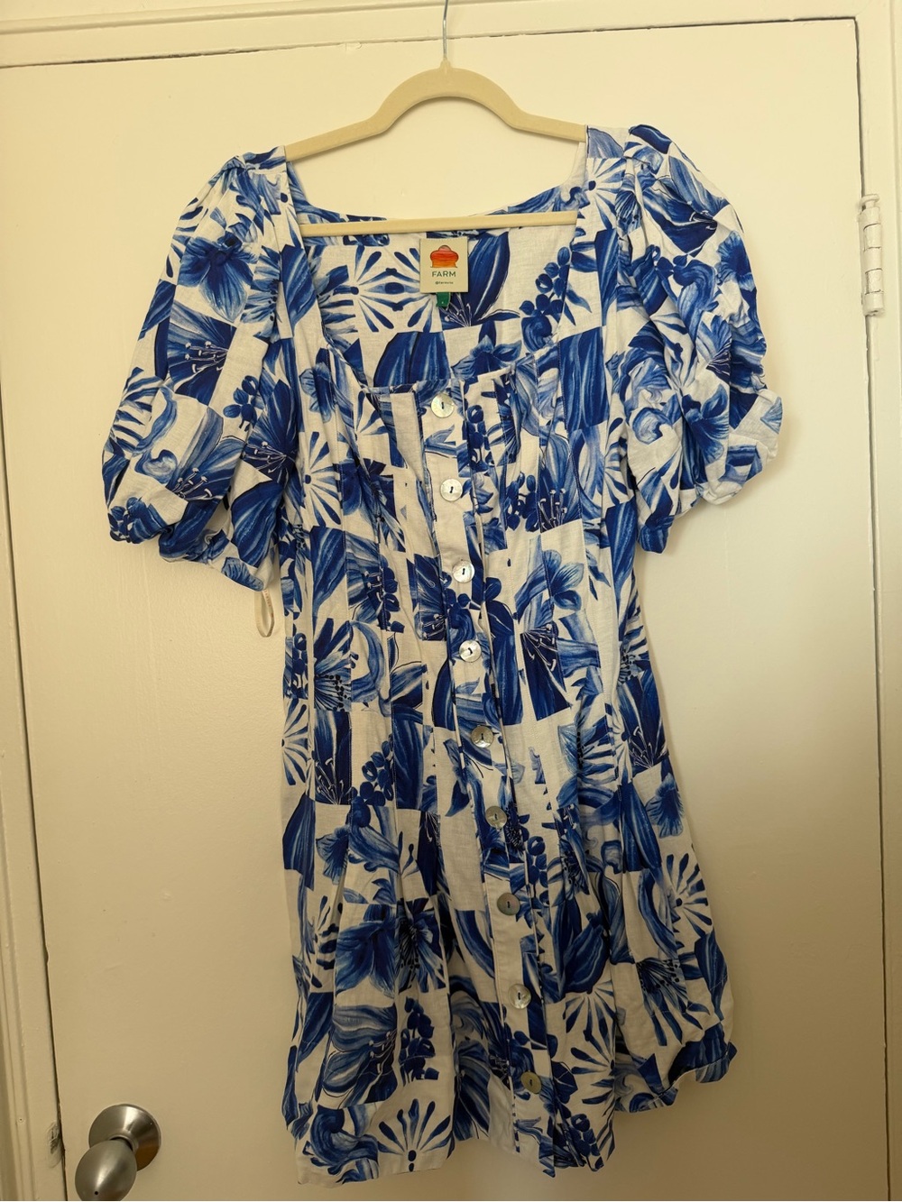 FARM Rio Blue & White Tropical Button-Front Dress